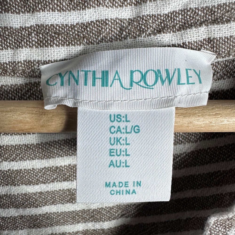 Cynthia Rowley Linen Blend Striped Tiered Midi Dress Taupe White Size L - Picture 3 of 8